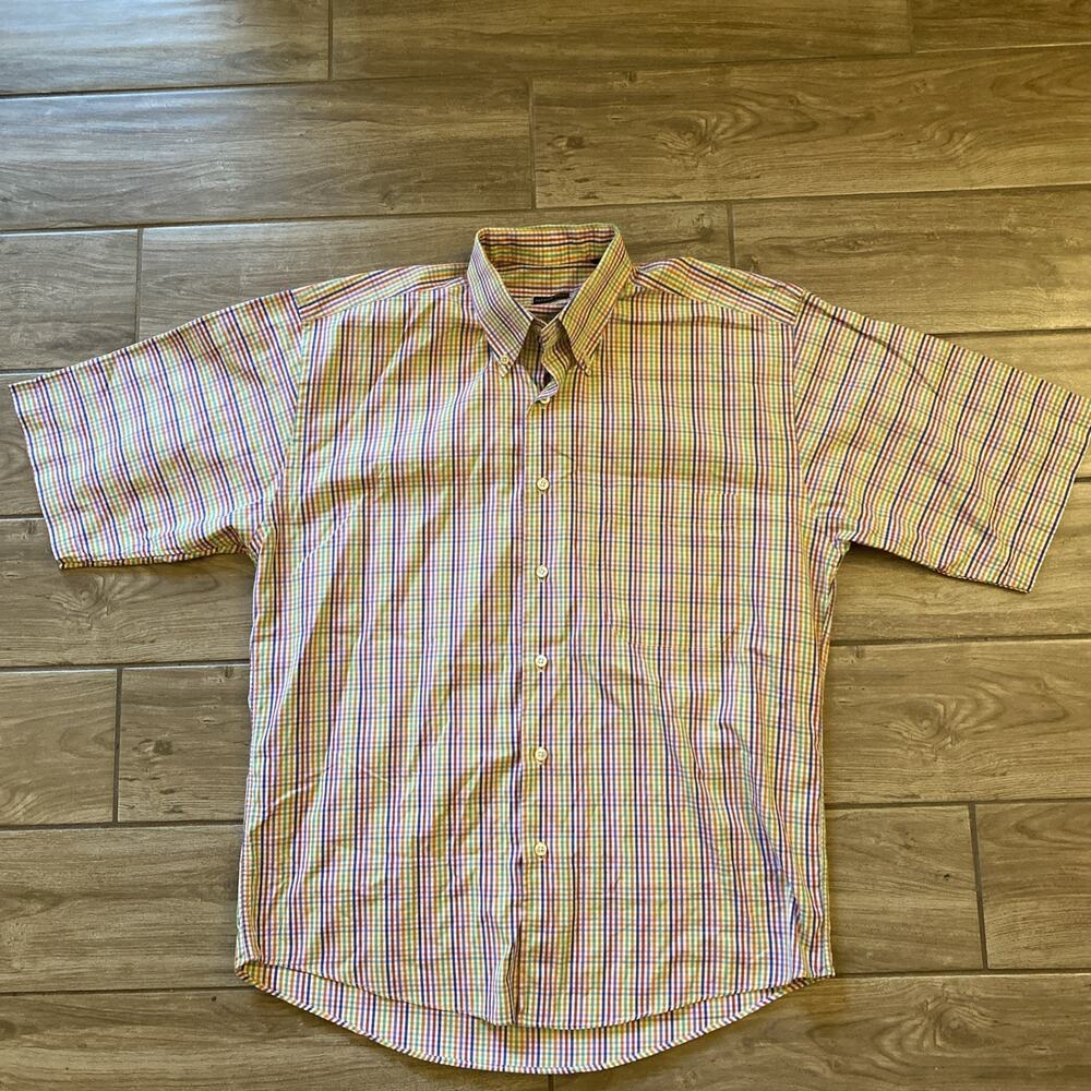 Gitman Bros Dress Shirt Multi Color Plaid Striped Hawaiian Button Up USA Medium
